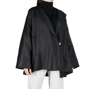 Double-sided cape jacket with black silk hood and taffeta